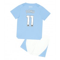 Manchester City Jeremy Doku #11 Heimtrikotsatz Kinder 2023-24 Kurzarm (+ Kurze Hosen)